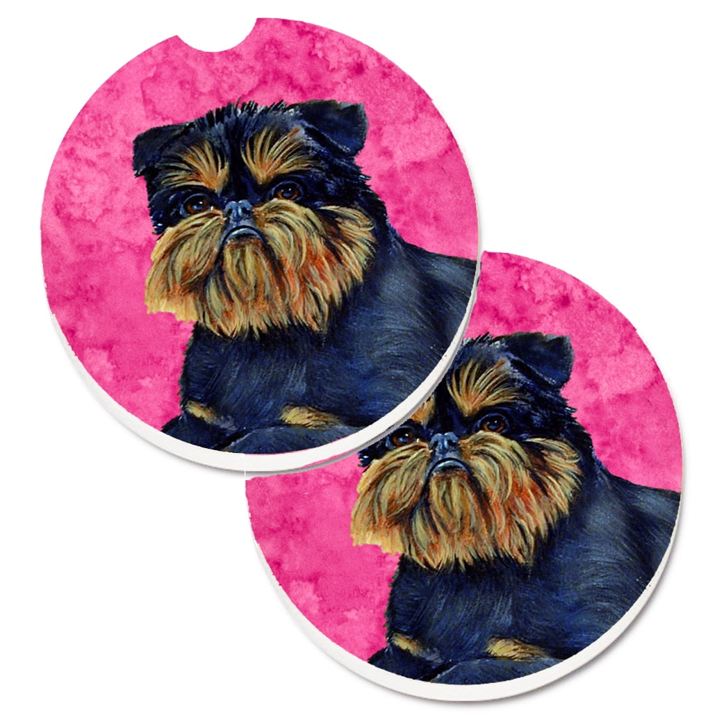 Carolines Treasures LH9388PKCARC Pink Brussels Griffon Set of 2 Cup Holder Car Coasters  Large multicolor