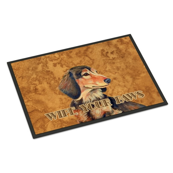 Carolines Treasures LH9460MAT Longhair Chocolate Dachshund Wipe your Paws Doormat 18x27 27"L x 18"W multicolor