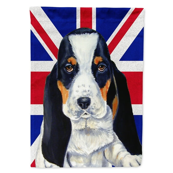 Carolines Treasures LH9481GF Basset Hound with English Union Jack British Flag Garden Flag Garden Size multicolor