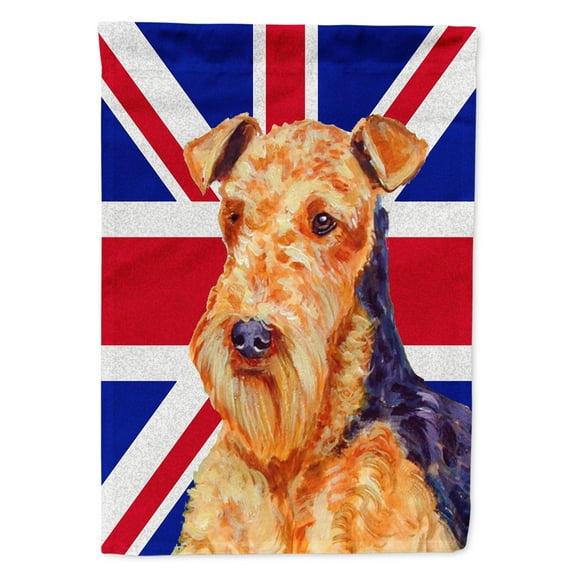 Carolines Treasures LH9488CHF Airedale with English Union Jack British Flag House Flag House Size multicolor