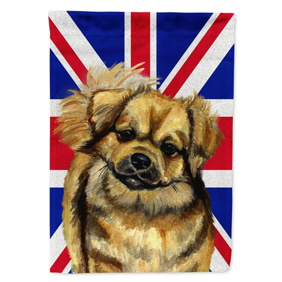 Carolines Treasures LH9499GF Tibetan Spaniel with English Union Jack British Flag Garden Flag Garden Size multicolor