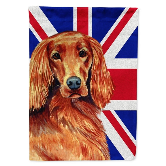 Carolines Treasures LH9504CHF Irish Setter with English Union Jack British Flag House Flag House Size multicolor