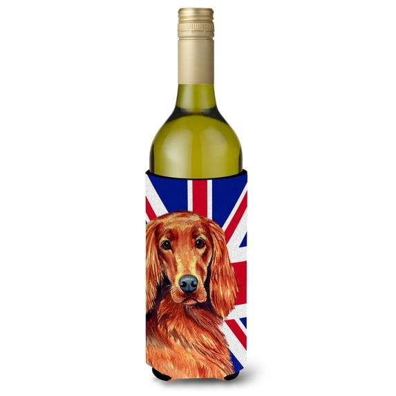 Carolines Treasures LH9504LITERK Irish Setter with English Union Jack British Flag Wine Bottle Hugger Wine Bottle
