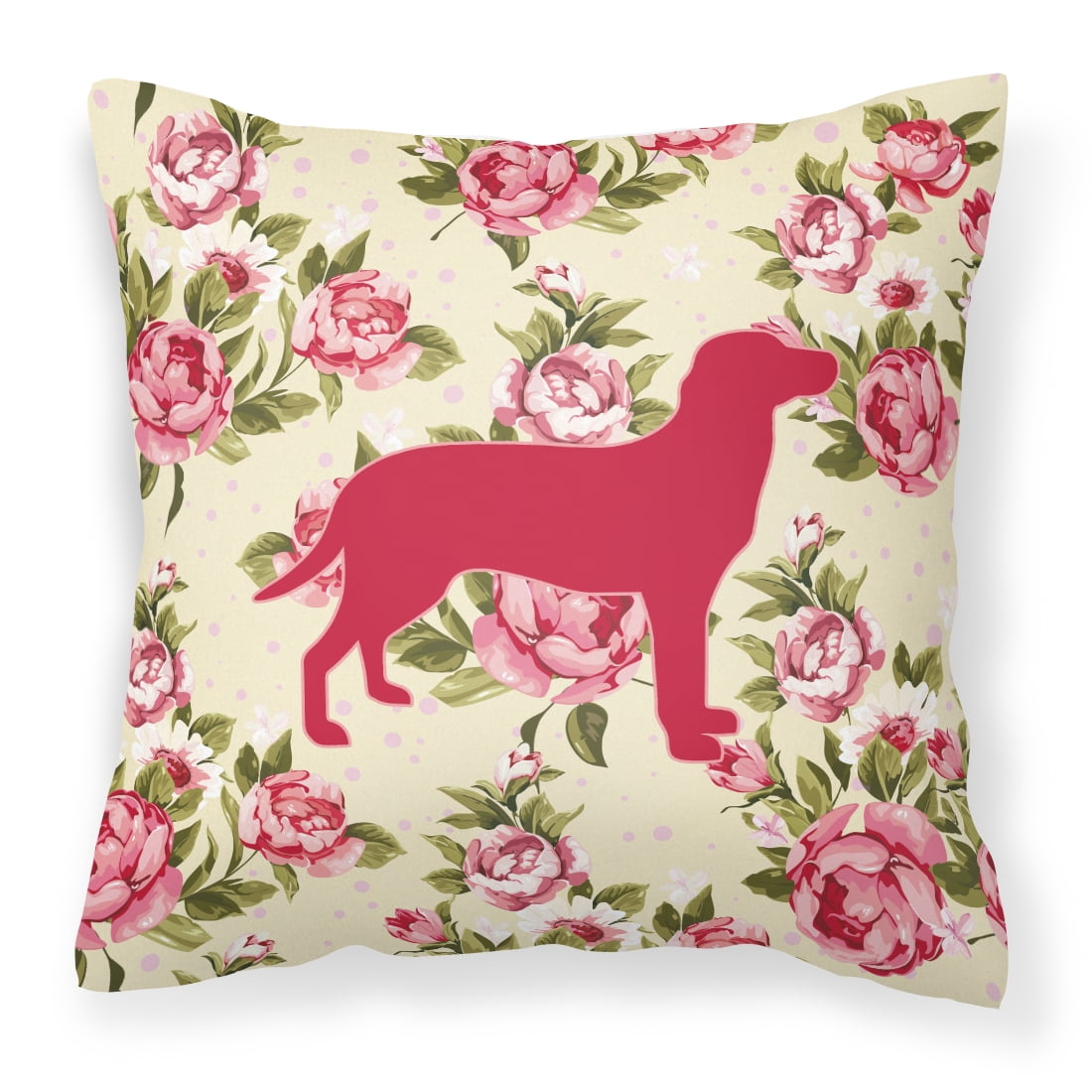Carolines Treasures Labrador Shabby Chic Yellow Roses Fabric Decorative Pillow 14Hx14W multicolor