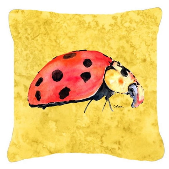 Carolines Treasures Lady Bug on Yellow Fabric Decorative Pillow - 14 x 14 in.