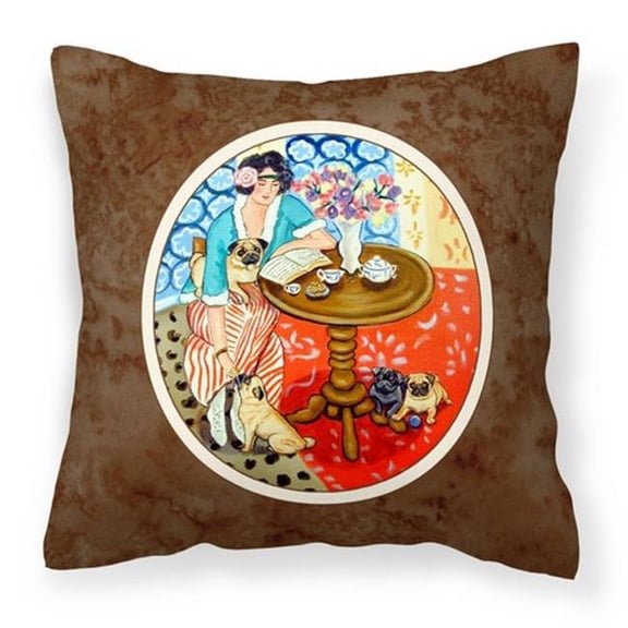 Carolines Treasures Lady with Her Pug Fabric Decorative Pillow 14 x 3 x 14 in.