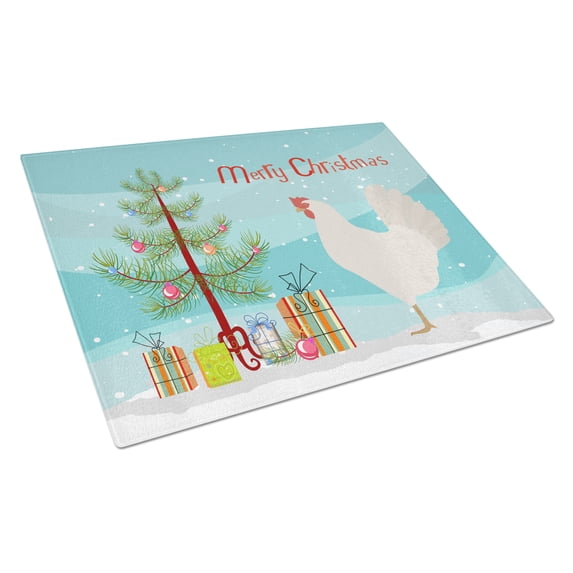 Carolines Treasures Leghorn Chicken Christmas Glass Cutting Board Large Teal 12H x 16W multicolor