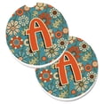 thumbnail image 1 of Carolines Treasures  Letter A Flowers Retro Blue Set of 2 Cup Holder Car Coaster - Blue, 1 of 1
