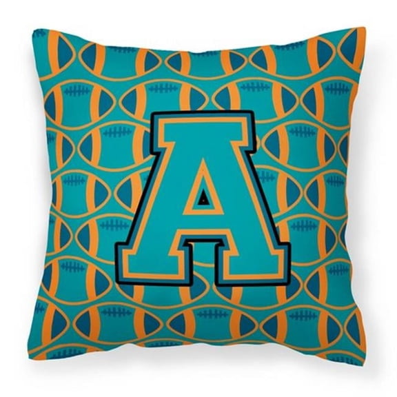 Carolines Treasures  Letter A Football Aqua - Orange & Marine Blue Fabric Decorative Pillow