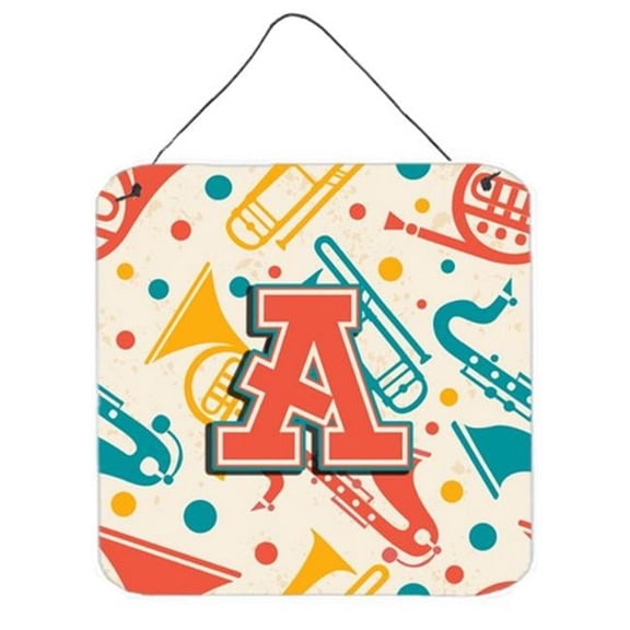 Carolines Treasures  Letter A Retro Teal Orange Musical Instruments Initial Wall and Door Hanging Prints