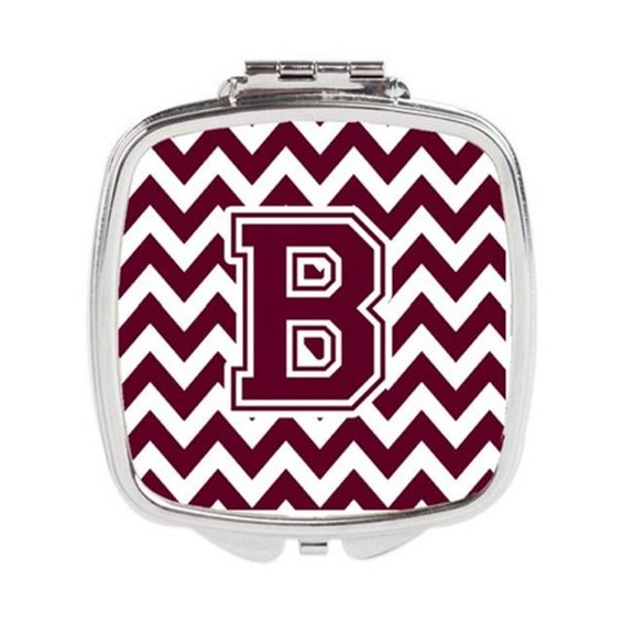 Carolines Treasures  Letter B Chevron Maroon & White Compact Mirror