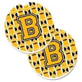 thumbnail image 1 of Carolines Treasures  Letter B Football Black with Old Gold & White Set of 2 Cup Holder Car Coaster, 1 of 1