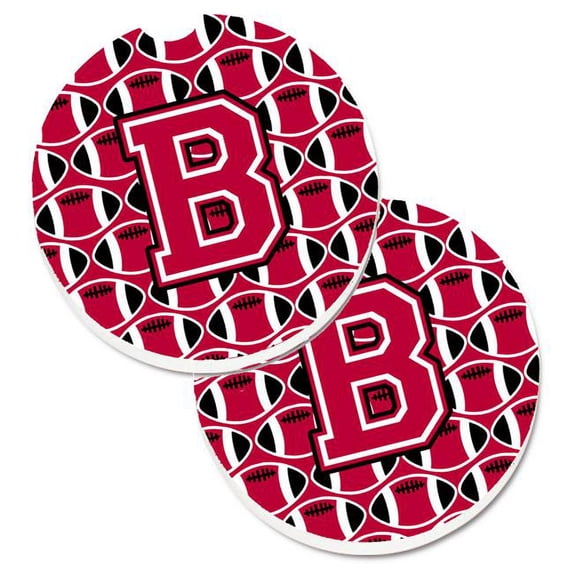 Carolines Treasures Letter B Football Crimson & White Set of 2 Cup Holder Car Coaster - Crimson & White - 2.5in. H x 0.25in. W x 2.5in. L