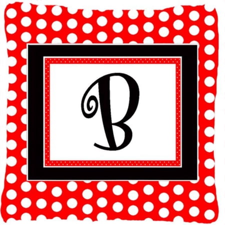 Carolines Treasures Letter B Initial Monogram - Red Black Polka Dots Decorative Indoor & Outdoor Fabric Pillow