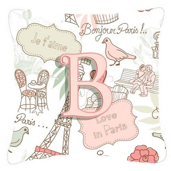 Carolines Treasures  Letter B Love In Paris Pink Canvas Fabric Decorative Pillow - Pink - 14 L x 3 W x 14 H in.