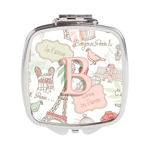 Carolines Treasures Letter B Love in Paris Pink Compact Mirror