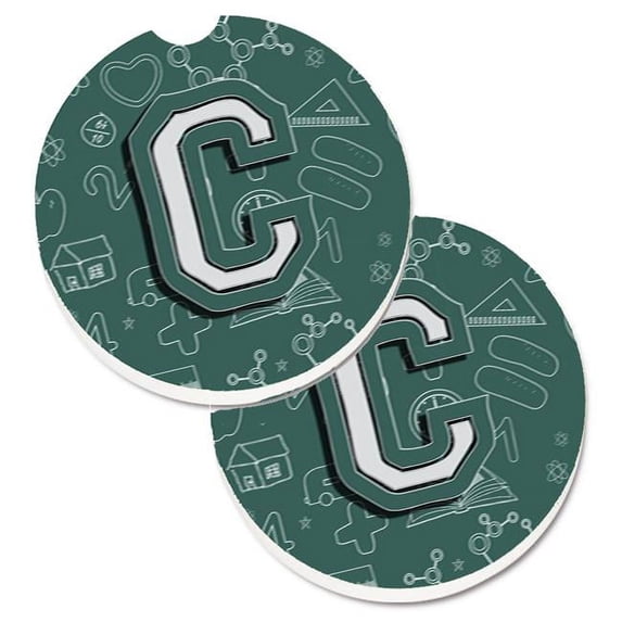 Carolines Treasures Letter C Back to School Initial Set of 2 Cup Holder Car Coaster