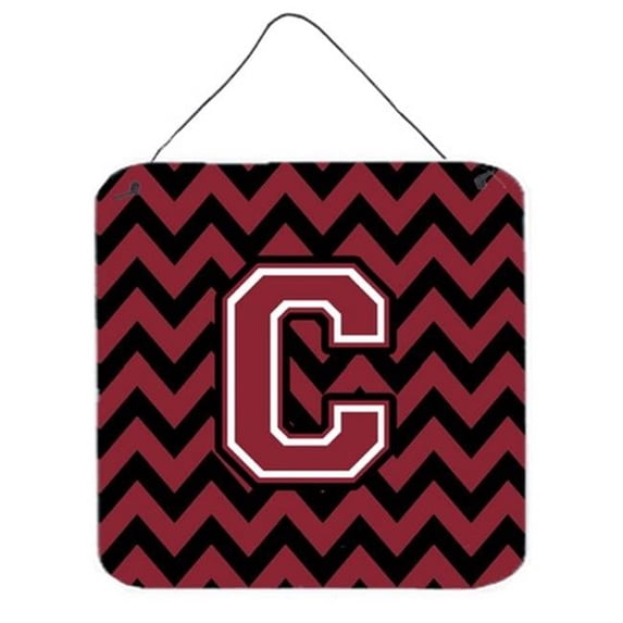 Carolines Treasures Letter C Chevron Garnet & Black Wall or Door Hanging Prints - Garnet & Black - 6in. H x 0.02in. W x 6in. L