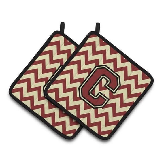 Carolines Treasures Letter C Chevron Maroon & Gold Pair of Pot Holders - 7.5 x 3 x 7.5 in.