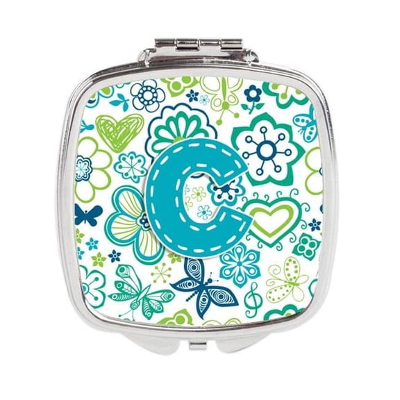 Carolines Treasures Letter C Flowers & Butterflies Teal Blue Compact Mirror