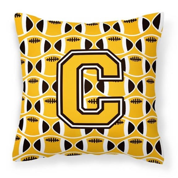 Carolines Treasures Letter C Football Black - Old Gold & White Fabric Decorative Pillow