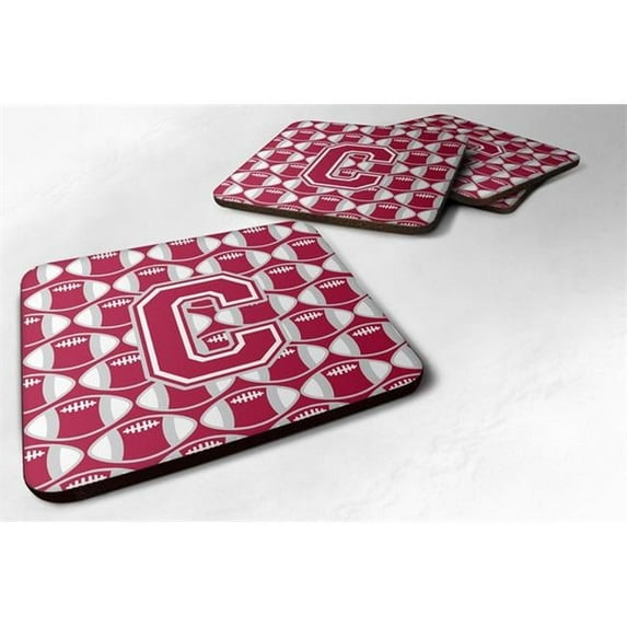 Carolines Treasures Letter C Football Crimson - Grey & White Foam Coaster - Set of 4