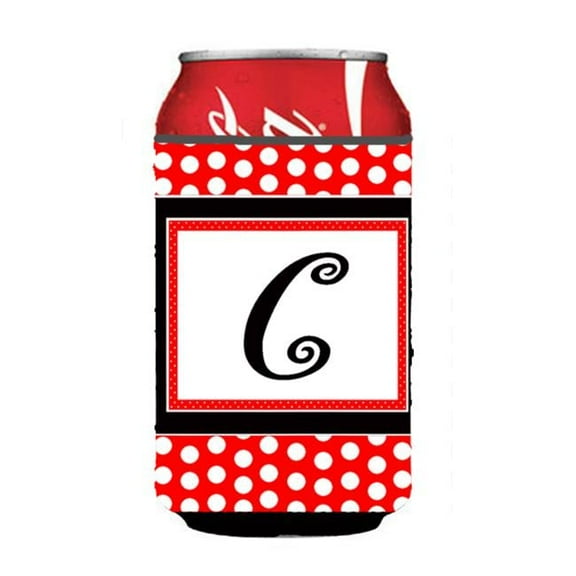 Carolines Treasures Letter C Initial Monogram - Red Black Polka Dots Can or Bottle Hugger