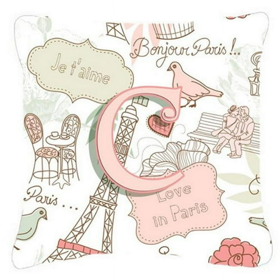 Carolines Treasures Letter C Love In Paris Pink Canvas Fabric Decorative Pillow