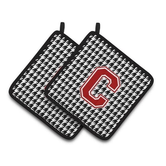 Carolines Treasures Letter C Monogram - Houndstooth Black Pair of Pot Holders