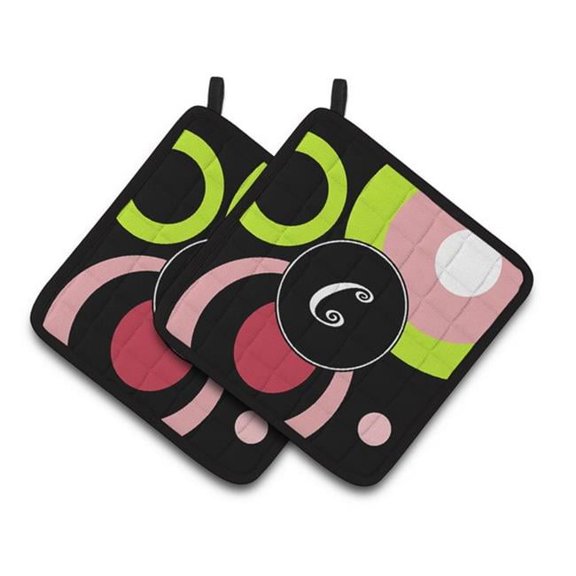 Carolines Treasures Letter C Monogram - Retro in Black Pair of Pot Holders