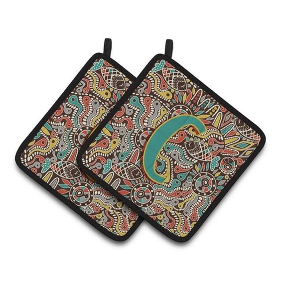 Carolines Treasures Letter C Retro Tribal Alphabet Initial Pair of Pot Holders 7.5 x 3 x 7.5 in.