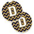 thumbnail image 1 of Carolines Treasures  Letter D Chevron Navy Blue & Gold Set of 2 Cup Holder Car Coaster, 1 of 1
