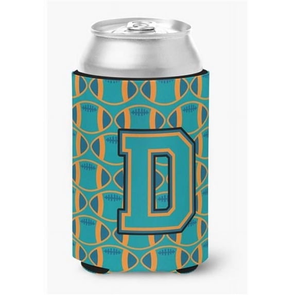Carolines Treasures Letter D Football Aqua - Orange & Marine Blue Can or Bottle Hugger