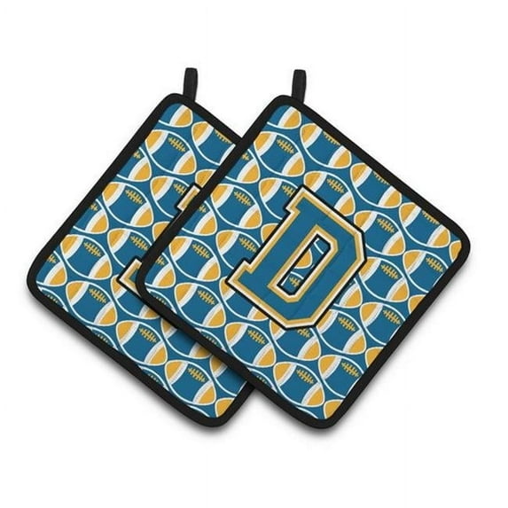 Carolines Treasures Letter D Football Blue & Gold Pair of Pot Holders - 7.5 x 3 x 7.5 in.