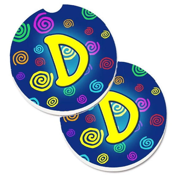Carolines Treasures Letter D Initial Monogram Blue Swirls Set of 2 Cup Holder Car Coaster - Blue