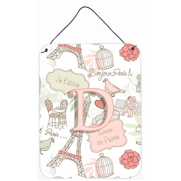 Carolines Treasures Letter D Love In Paris Pink Wall and Door Hanging Prints - Pink - 12 L x 0.02 W x 16 H in.