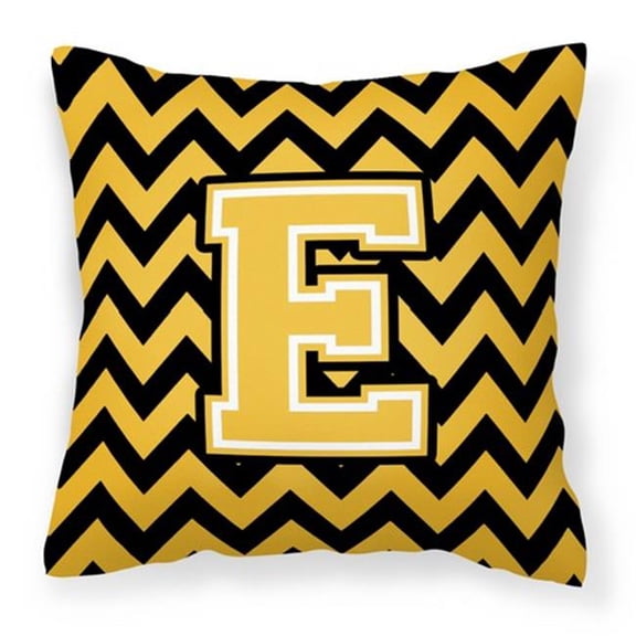 Carolines Treasures  Letter E Chevron Black & Gold Fabric Decorative Pillow - Black & Gold - 14in. H x 3in. W x 14in. L