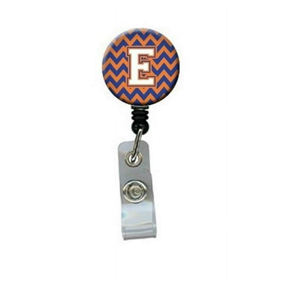 Carolines Treasures Letter E Chevron Blue & Orange No.3 Retractable Badge Reel - Blue & Orange - 5in. H x 1in. W x 2in. L - 0.15 lbs