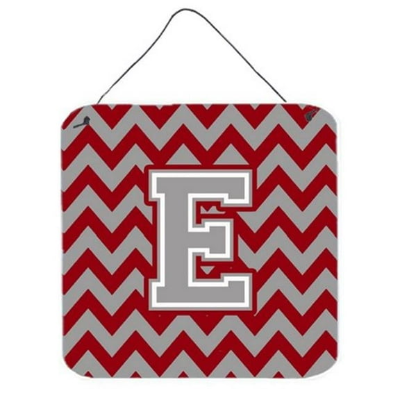 Carolines Treasures Letter E Chevron Crimson & Grey Wall or Door Hanging Prints - Crimson & Grey - 6in. H x 0.02in. W x 6in. L
