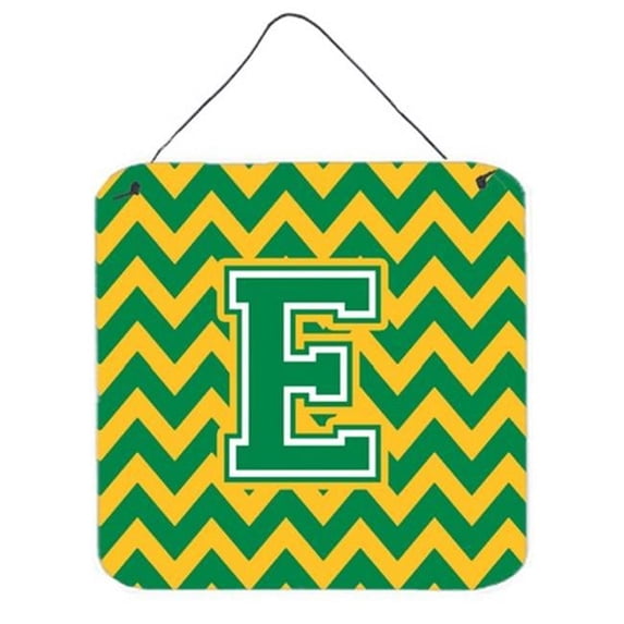 Carolines Treasures Letter E Chevron Green & Gold Wall or Door Hanging Prints - Green & Gold - 6in. H x 0.02in. W x 6in. L