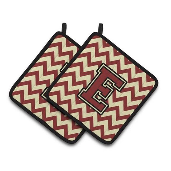 Carolines Treasures Letter E Chevron Maroon & Gold Pair of Pot Holders