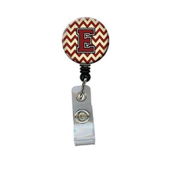 Carolines Treasures  Letter E Chevron Maroon & Gold Retractable Badge Reel - Maroon & Gold - 5in. H x 1in. W x 2in. L