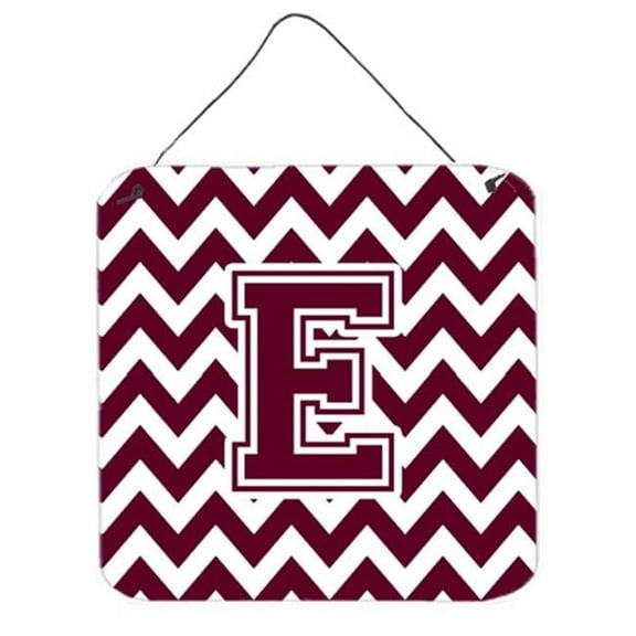 Carolines Treasures Letter E Chevron Maroon & White Wall or Door Hanging Prints - Maroon & White - 6in. H x 0.02in. W x 6in. L