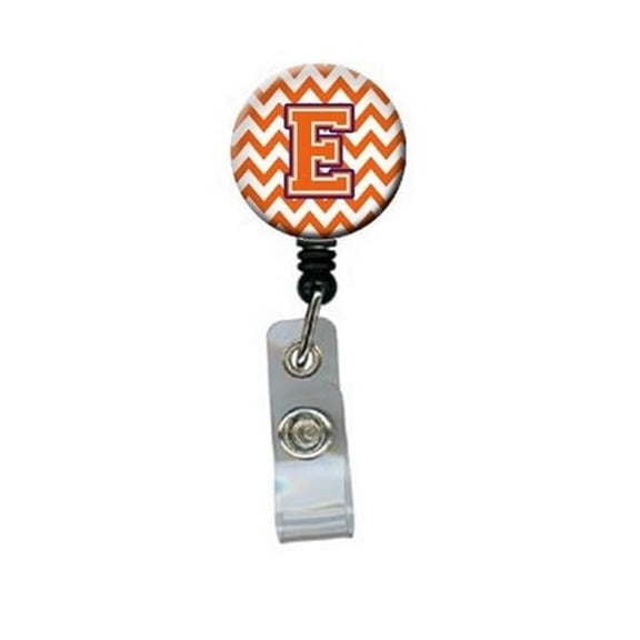 Carolines Treasures Letter E Chevron Orange & Regalia Retractable Badge Reel - Orange & Regalia - 5in. H x 1in. W x 2in. L