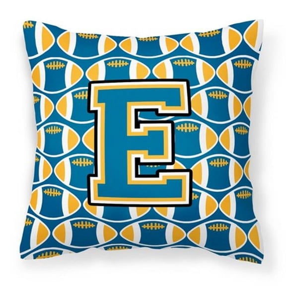 Carolines Treasures  Letter E Football Blue & Gold Fabric Decorative Pillow - Blue & Gold - 14in. H x 3in. W x 14in. L
