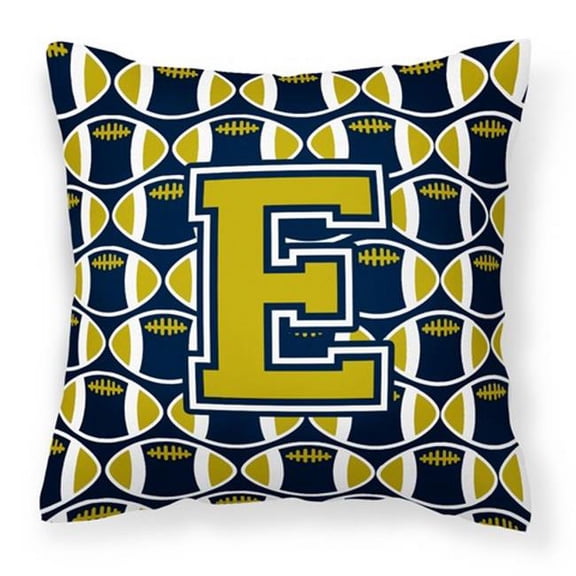 Carolines Treasures  Letter E Football Blue & Gold Fabric Decorative Pillow - Blue & Gold - 14in. H x 3in. W x 14in. L