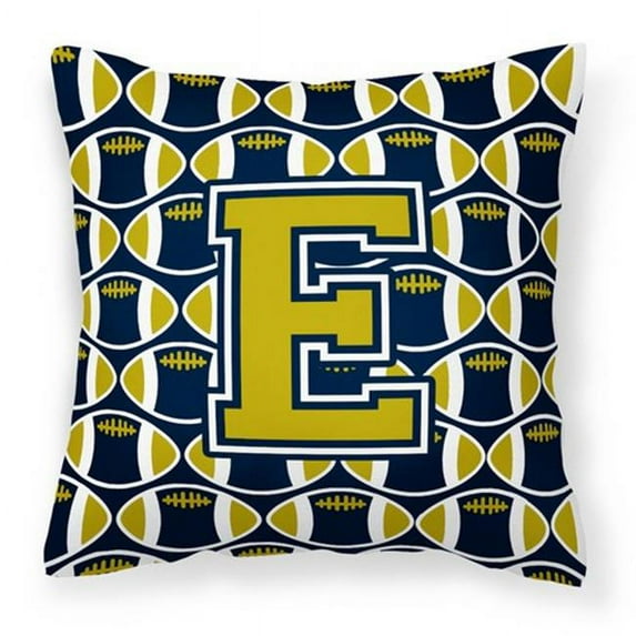 Carolines Treasures Letter E Football Blue & Gold Fabric Decorative Pillow - Blue & Gold - 14in. H x 3in. W x 14in. L