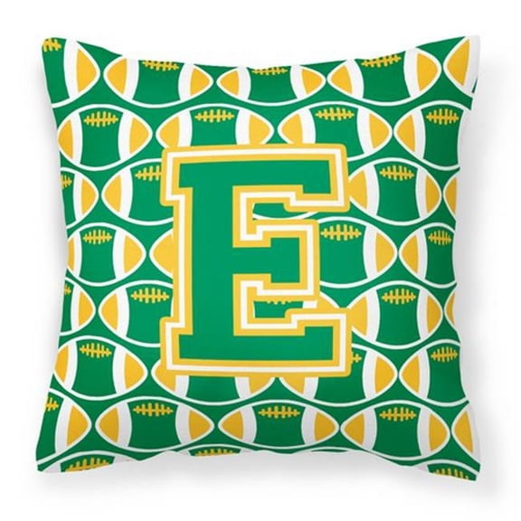 Carolines Treasures  Letter E Football Green & Gold Fabric Decorative Pillow - Green & Gold - 14in. H x 3in. W x 14in. L