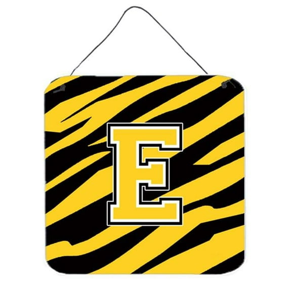 Carolines Treasures Letter E Initial Tiger Stripe - Black Gold Aluminium Metal Wall Or Door Hanging Prints