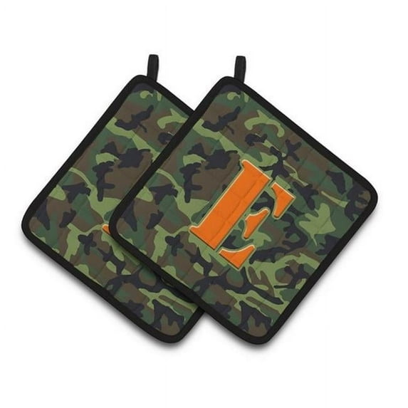 Carolines Treasures Letter E Monogram - Camo Green Pair of Pot Holders - 7.5 x 3 x 7.5 in.